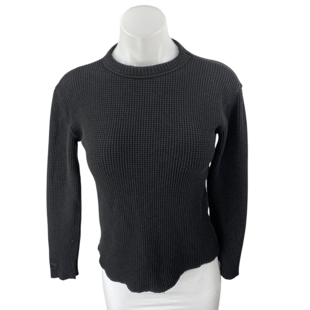 Set Active Women's Black Waffle Knit Long Sleeve Crew Neck Sweater Top Size S
